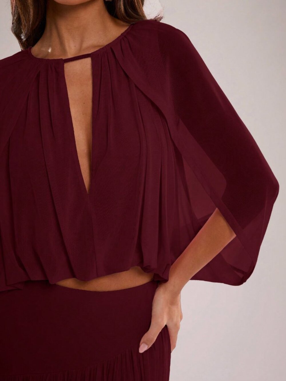 Burgundy Elegant Women's Casual Vacation Layered Ruffle - Picture 4 of 7